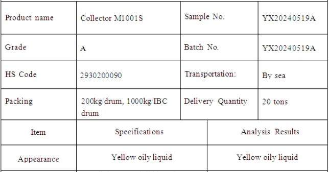 คอลเลคเตอร์ M1001S อัตราการปฏิกิริยาที่มีความคัดเลือกสูงที่ระดับสูงสําหรับการฟลอเตชั่นแร่ทองแดงและโมลิบเดน 0